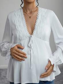 SHEIN Casual Solid Color Long Sleeve Drawstring Loose Nursing Tops