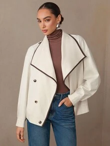 Modelyn Damen Alltagsjacke mit Kontrast-Doppelreiher-Kragen und Kontrast-Silhouette im europäischen Street-Style, Regular Fit