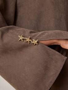 Al Najma 宽松纯色长袖女式阿拉伯长袍，3D金属装饰，休闲 - 咖啡棕 - 查看 7