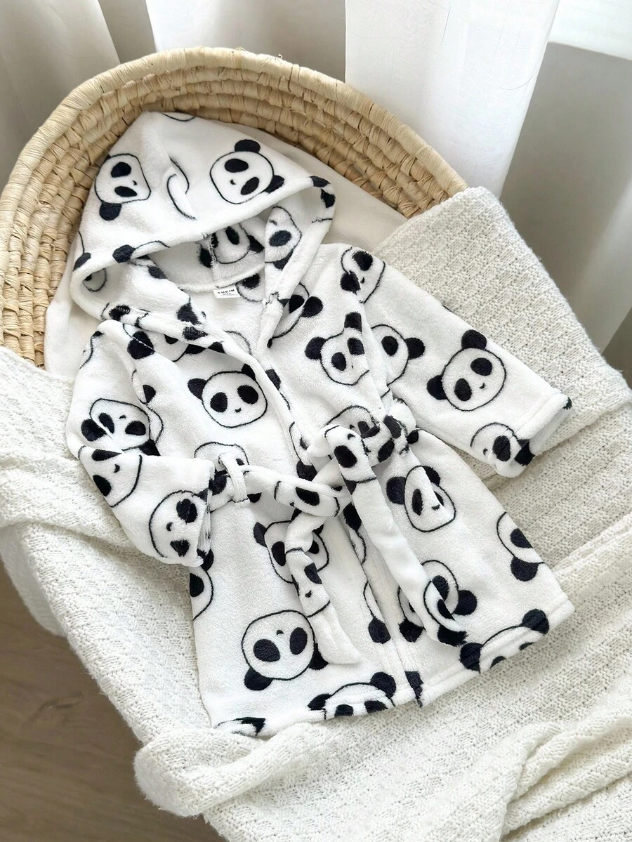 SHEIN معطف سميك مريح بغطاء رأس مطبوع بنجوم للأطفال الرضع، مناسب للخريف والشتاء