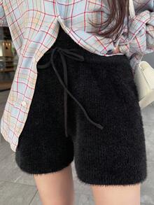 FRIFUL 女款短款保暖內裡加厚休閒甜美層搭針織長褲 秋季居家休閒黑色 - 黑色 - 查看 3