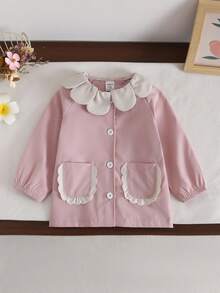 SHEIN 女宝宝可爱双口袋彼得潘领灯笼袖风衣，适合日常穿着