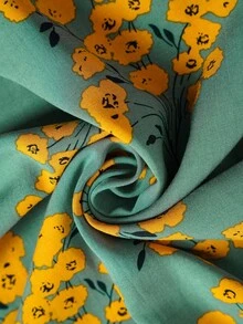 EMERY ROSE Plus Size Ditsy Floral Half Button Dress, Summer,Beach Dress Sundress,Holiday Outfits Boho,Flower/Vacation/Spring - Green - View 5