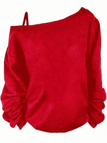 SHEIN Essnce Casual Equestrian & Fencing Graphic Sleeveless Shoulder Strap Long Sleeve T-Shirt For Women, Suitable For Spring/Summer,Red TopIn Fall/Winter