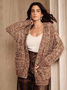 Anewsta V-Neck Loose Knit Mid-Length Cardigan, Coffee Color - Camel - View 6