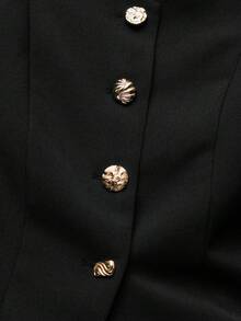 Nöista Women's Cropped Blazer,Black And Gold Elegant Round Neckline Office Summer Jacket With Gold-Embossed Textured Buttons For Professional Look - Black - View 6