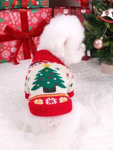 PETSIN 1pc Cat Dog Universal Pet Clothes Christmas Tree Pattern Raglan Sleeves Christmas Sweater - suit color - View 4