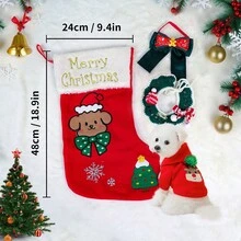 PETSIN 4pcs Pet Christmas Gift Pack, Cat And Dog Universal Clothing, Cute Autumn/Winter Embroidered Elk Pattern Hoodie, Comes With Collar Accessory Set, Red Gift Bag With Storage Function