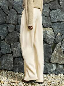 Lumivelle 女士休闲柔软宽松直筒抽绳裤，秋季 - 杏色 - 查看 3