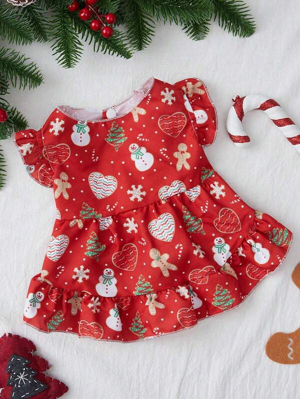 PETSIN 1 Cute Christmas Printed Red Dress Princess Dress Pet Bubble Sleeve Skirt