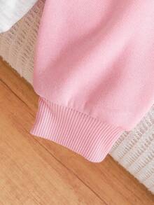 Genkimix Kids Áo nỉ Raglan vai màu khối Genkimix cho bé gái, thiết kế in hình mèo dễ thương, phong cách ngọt ngào và đáng yêu, thích hợp mặc vào mùa xuân, mùa thu, mùa đông, thích hợp mặc đi chơi, đi học, mặc thường ngày - Hồng - Xem 3