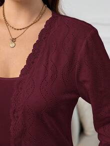 SHEIN Clasi Plus Size Women Textured Knit Jacket, Autumn