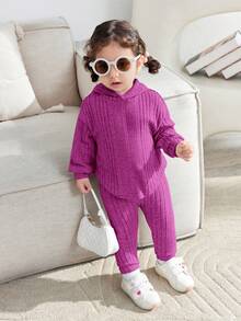 Infant Casual Hooded Sweatshirt & Pants Set Fall Winter - Purple - View 4