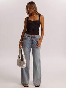 SHEIN BAE 女士约会之夜女友聚会生日派对夜店假日派对优雅波点上衣，女友聚会，约会，日常通勤束身衣，性感夏季上衣 - 紅色和黑色 - 查看 5