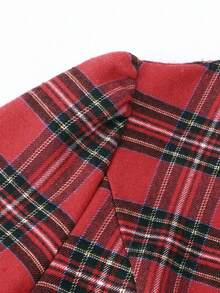 Women's 3D Colorblock Bow Design, Plaid Fabric Puff Sleeve Dress, Suitable For Casual Daily Wear And Christmas Holiday Outfits