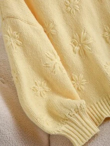 CosyJoli 大码女式休闲纯色圆领长袖套头毛衣针织毛衣黄色毛衣秋冬女装 - 米色 - 查看 5