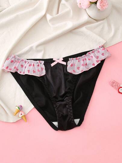 少女心印花荷叶边蝴蝶结装饰内衣