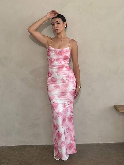 Andrea Bello 春季情人节甜美美丽情人节装圣瓦伦丁情人节复活节婚礼订婚成人礼女士奢华派对花卉印花连衣裙，非常适合春节、情人节