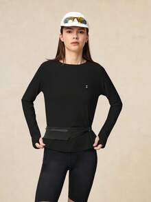 OutZeal 女士户外运动T恤长袖防紫外线凉爽触感交叉褶裥带拇指孔 - 黑色 - 查看 8