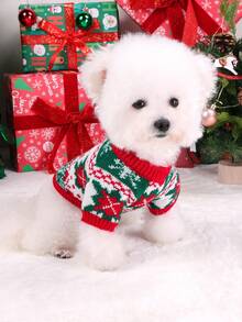 PETSIN 1 件宠物圣诞毛衣，带驯鹿费尔岛图案和插肩袖 - 彩色 - 查看 5