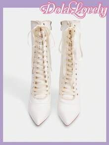 Dola Lovely 洛丽塔哥特风格性感女士白色尖头高跟靴 - 白色 - 查看 9
