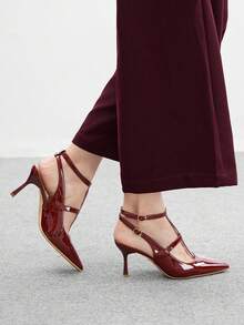 CUCCOO BIZCHIC 女士尖头高跟鞋，性感细高跟鞋，户外/通勤/派对/婚礼/办公室鞋，酒红色 - 酒紅色 - 查看 4