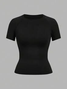 SHEIN Sports 4 件 Sport Studio 夏季休闲纯色无缝短袖运动 T 恤 - 彩色 - 查看 7