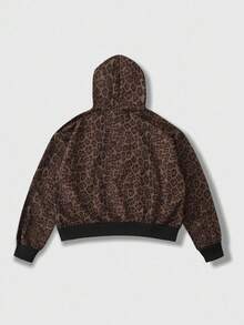 ROMWE MEN Street Life Men's KPOP Retro Leopard Print Sweatshirt, Loose Cropped Style, Fall