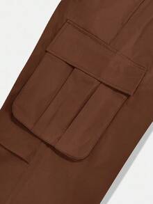 Manfinity Roghcode Loose Men's Flap Pocket Side Drawstring Waist Cargo Pants, For Fall - Rust Brown - View 6