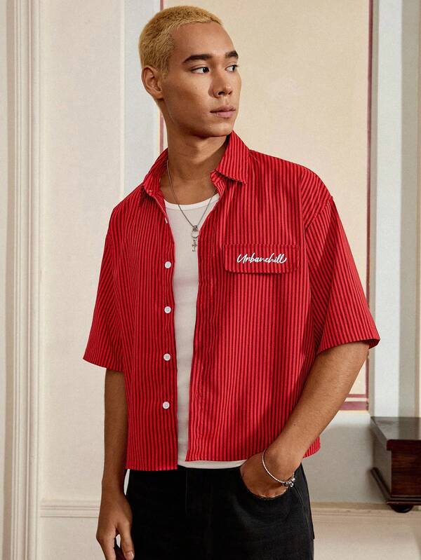 SWAVVY Camisa casual de manga corta con estampado a rayas y corte holgado para hombres, primavera/verano