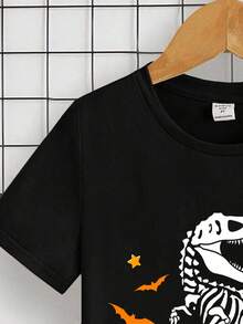 SHEIN Áo thun tay ngắn in họa tiết hoạt hình phong cách Halloween cho bé trai, phù hợp cho mùa hè - màu đen - Xem 4