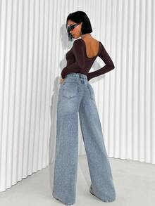 EURMUSE WOMEN WIDE LEG HIGH WAIST JEANS Y2k Jeans Oversized Jeans Wide Leg Jeans Baggy Jeans Baggy Jeans Y2k Kizn 2000s Style - Medium Wash - View 2