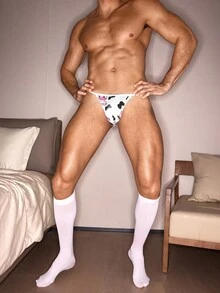 SHEIN 男士性感奶牛印花开裆丁字裤 - 彩色 - 查看 6