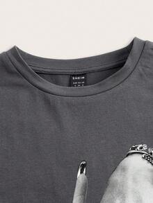 Slaydiva LA Casual Hand Gesture Letter Print Crew Neck Short Sleeve Cropped Fitted Women T-Shirt, Suitable For Summer