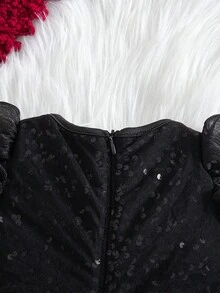 Robe noire élégante à manches longues en maille pailletée pour bébé fille, robe pailletée noire pour bébé fille, robe de soirée noire pailletée pour bébé fille - Noir - Voir 5
