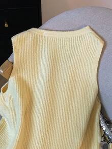 SHEIN 女士休闲心形纽扣针织背心，秋冬 - 黃色 - 查看 6