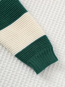 Cozy Pixies Baby Boy Cartoon Bear Striped Pattern Crew Neck Long Sleeve Sweater Fall Winter - Dark Green - View 5