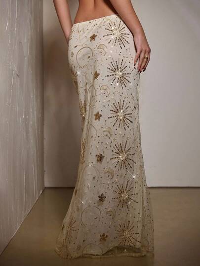 SHEIN BAE Minifalda ajustada de verano casual para mujer con bordados y cuentas