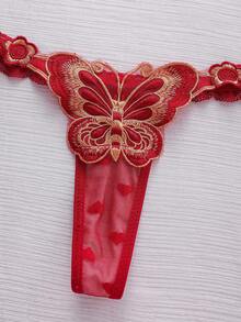 SHEIN 3pcs/Pack Women's Low Waist Lace Thong Panties, Random Heart Pattern - Multicolor - View 6