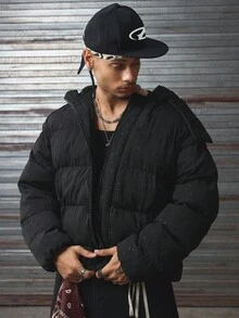 AXEPEAK Abrigo casual de invierno de manga larga y grueso para hombre - Negro - Ver 4