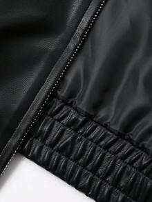 DAZY Women's Versatile Hooded PU Leather Jacket, Casual Loose Elastic Waist Leather Coat Winter