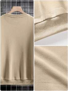 EURMUSE Cotton Men Letter Graphic Drop Shoulder Sweatshirt Without Tee - Beige - View 6