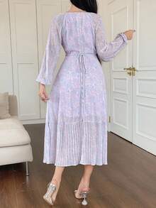 DAZY 大码碎花收腰长连衣裙，适合休闲、生日等场合，也可作为正式服装穿着。 - 藍色 - 查看 3