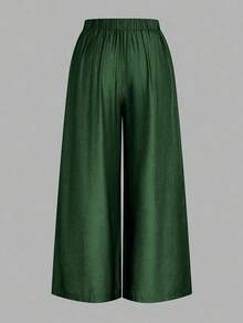 Rometta 大码女式纯色褶皱阔腿宽松休闲裤 - 軍綠色 - 查看 4