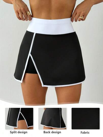 Dewbera 女士休闲运动撞色修身瑜伽裙