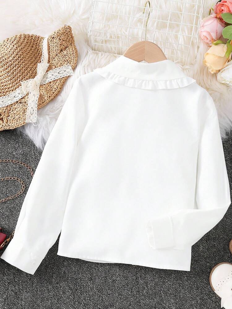 Tween Girl Frill Trim Peter Pan Collar Shirt