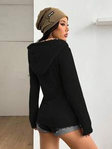 StreetHx Áo nỉ đi làm dáng ôm vừa vặn dành cho nữ, màu xám, họa tiết da báo mờ, phong cách Punk Y2K đa năng, tay dài nhẹ, thích hợp cho mùa xuân và mùa thu - màu đen - Xem 2