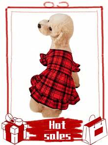 PETSIN 1 pièce Robe à manches bouffantes à carreaux rouges pour animaux de compagnie, Noël - Multicolore - Voir 9