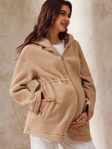 Boho Mama Teddy Fleece Hooded Jacket, Regular Maternity Coat