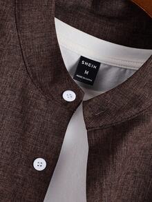 Calvornis 男士休闲通勤纯色纽扣衬衫纽扣男士衬衫休闲男士休闲衬衫男士漂亮衬衫男士设计师衬衫，秋季 - 咖啡棕 - 查看 3